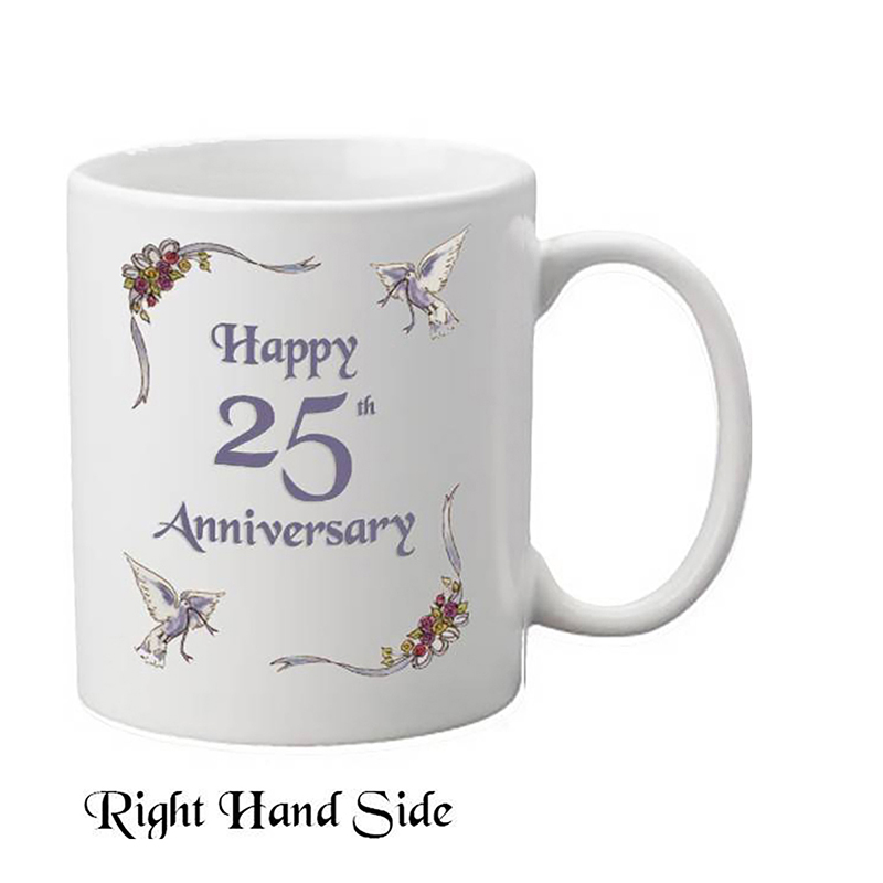 Customised Wedding Anniversary Mug Gift - Silver (25th) Ribbons