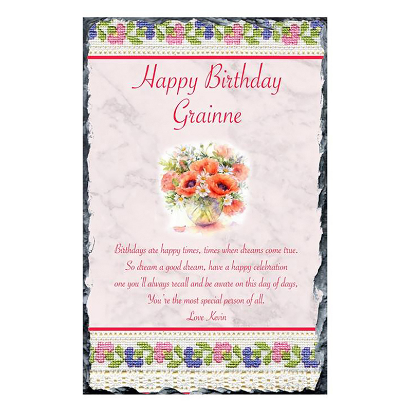 Personalsied Birthday Slate Gift - Lace & Orange Flowers