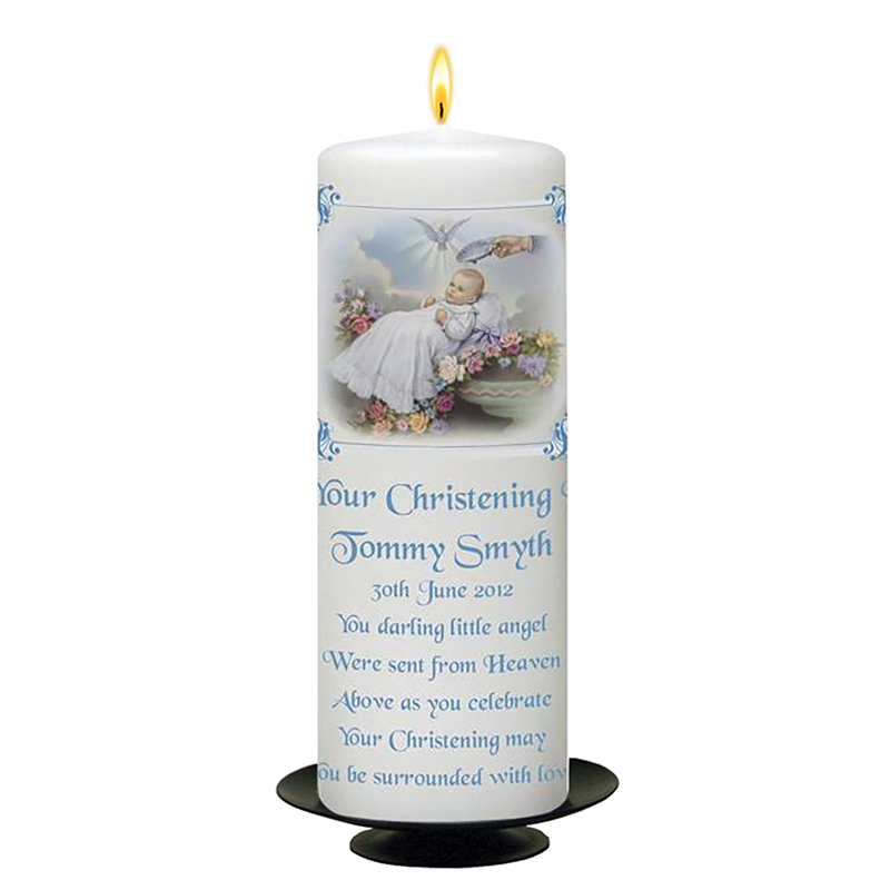 Customised Boys Christening Candle - Traditional Blue