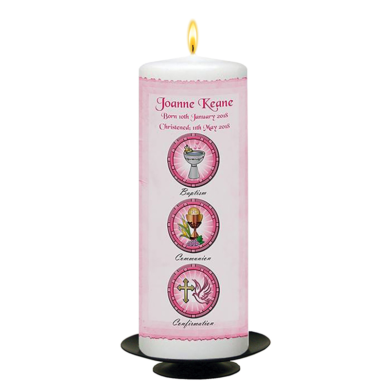 Customised Girls Christening Candle - BCC Pink Parchment