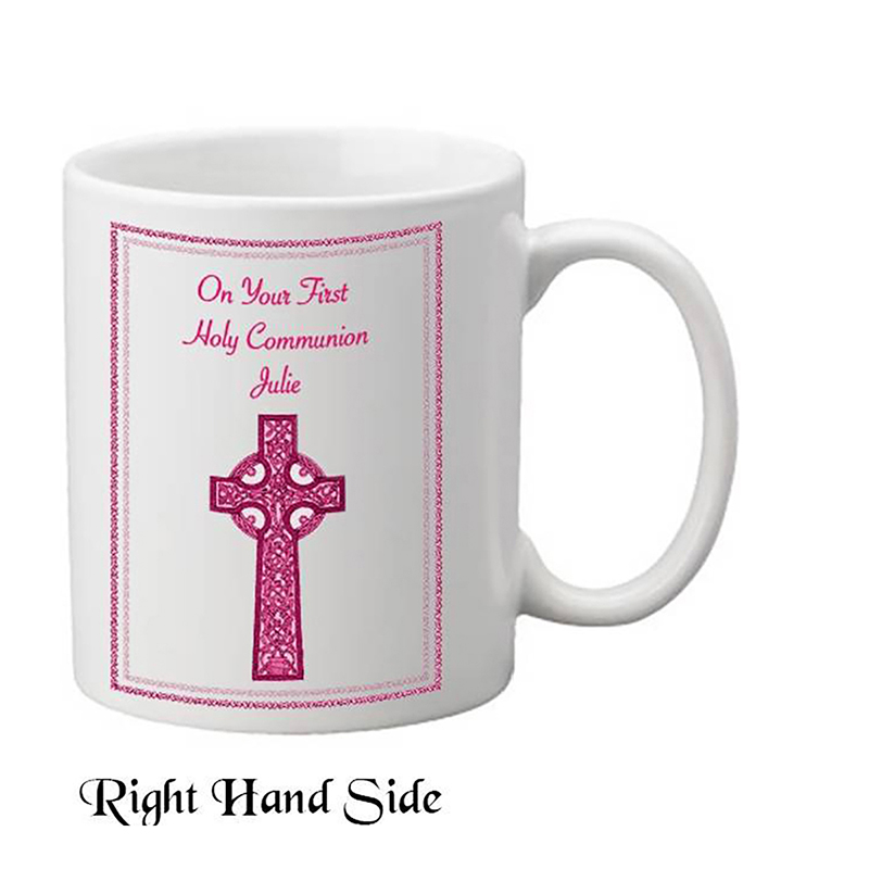 Customised First Communion Mug Gift - Pink Celtic Cross