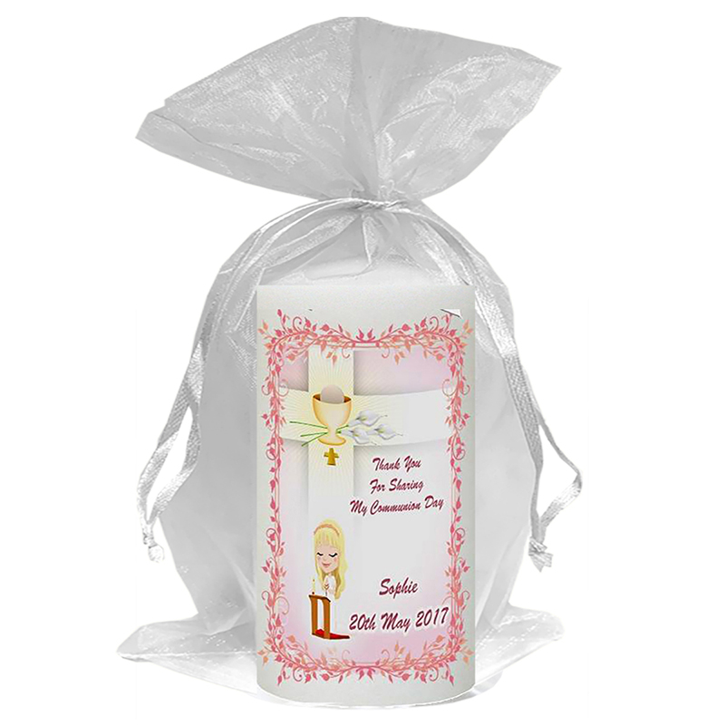 Customised 1st Holy Communion Candle - Praying Girl & Chalice