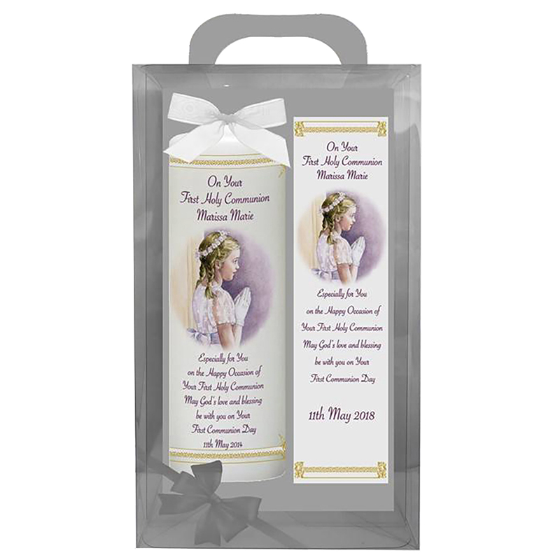 Customised 1st Holy Communion Candle Praying Girl & Prayer