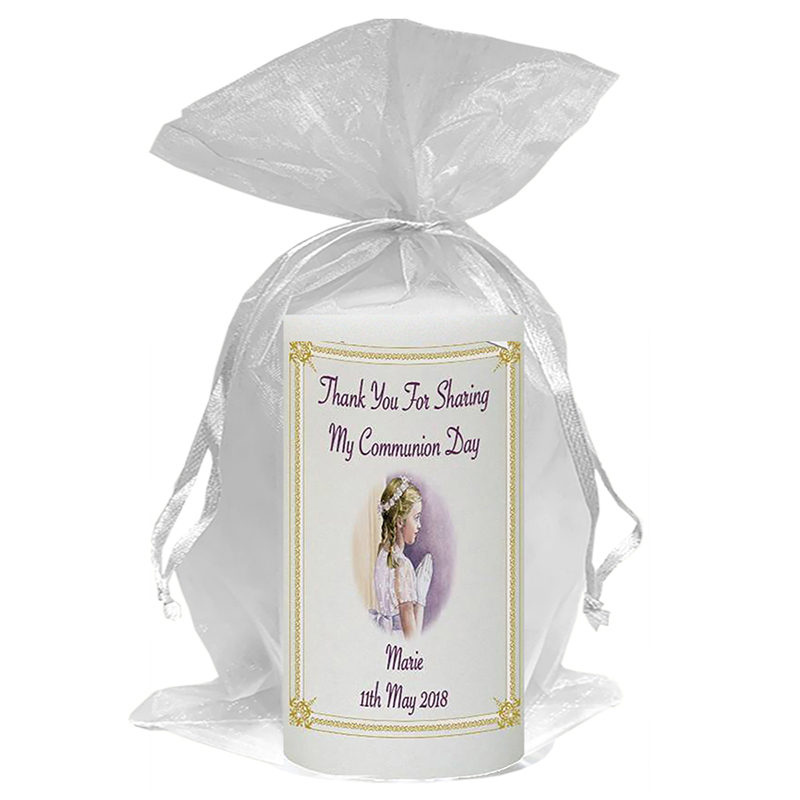 Customised 1st Holy Communion Candle Praying Girl & Prayer