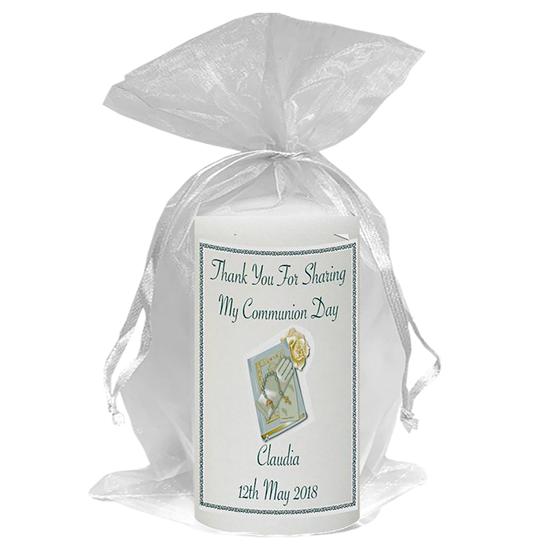 Customised 1st Holy Communion Candle - Bible & Gloves