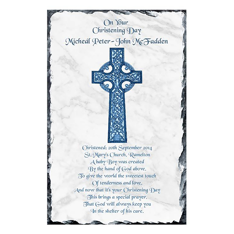 Customised Boys Christening Candle - Celtic Cross Blue