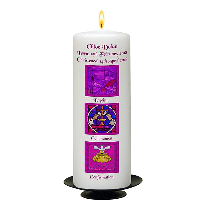 Customised Girls Christening Candle - Modern Pink BCC