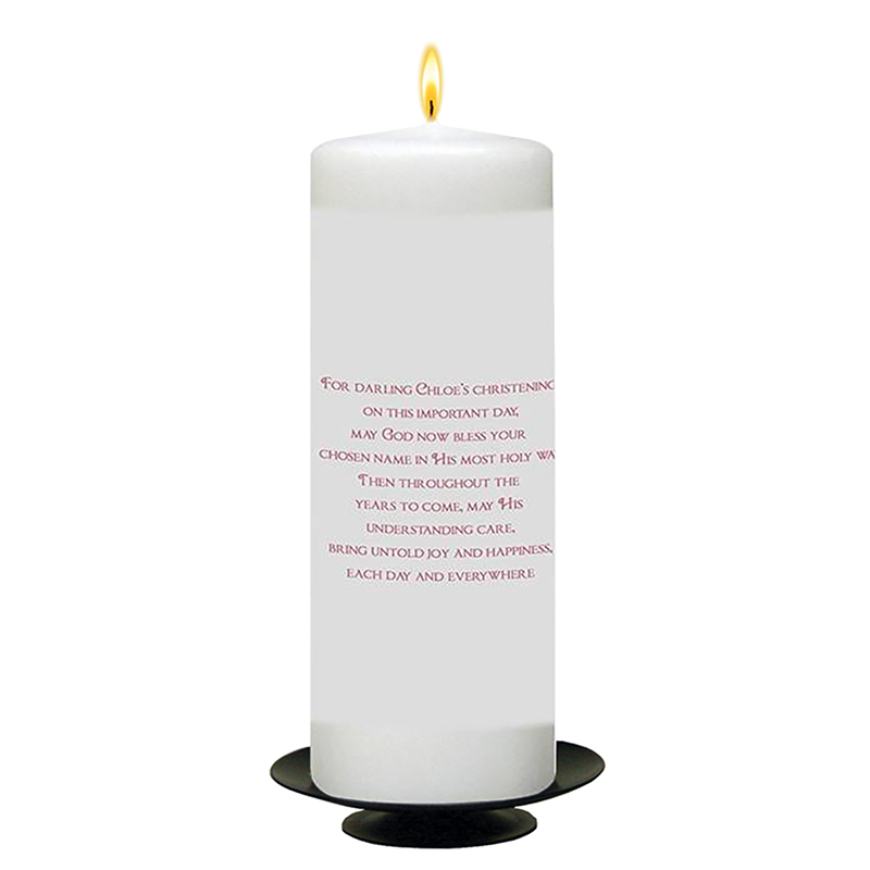 Customised Girls Christening Candle -Flower Pink Ring with Photo