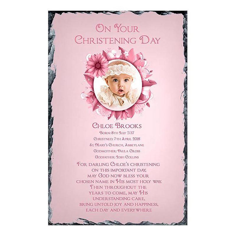 Customised Girls Christening Candle -Flower Pink Ring with Photo