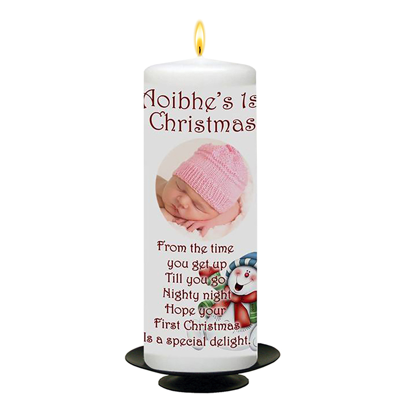 Customised Babys 1st Christmas Candle - Jolly Snowman
