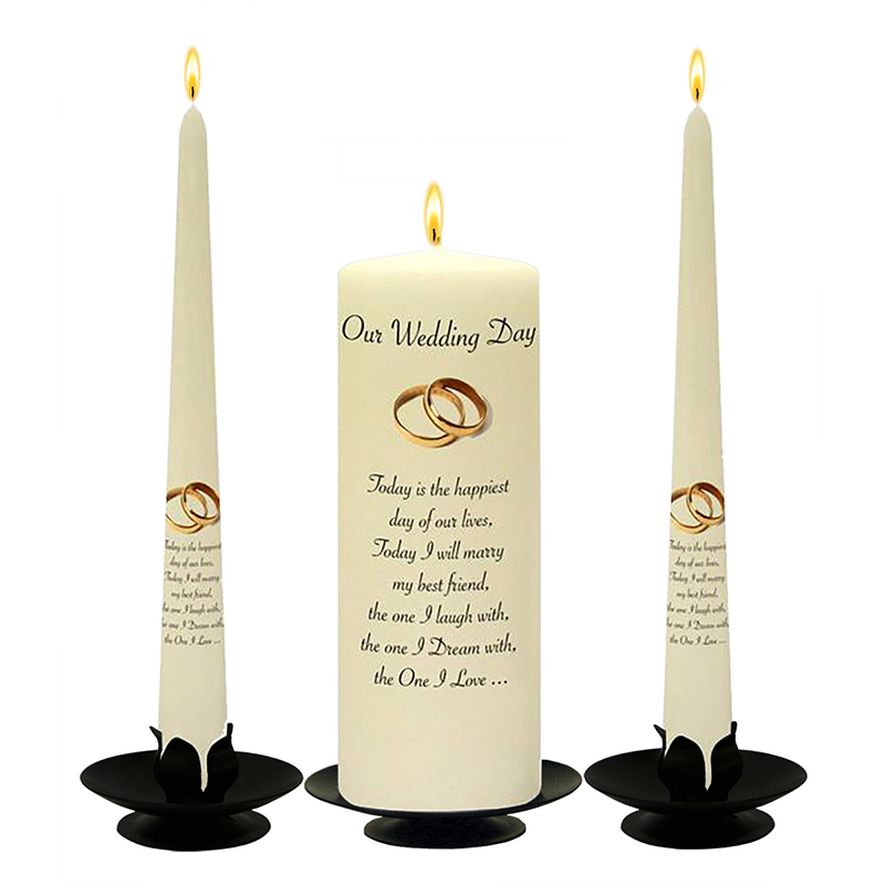 Customised Wedding Candles - Gold Elegant Rings on Ivory Candlee