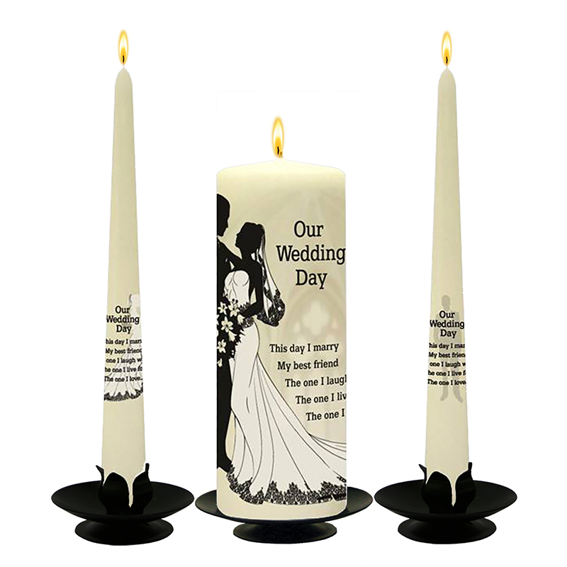 Customised Wedding Candles - Bride & Groom Silhouette Silver