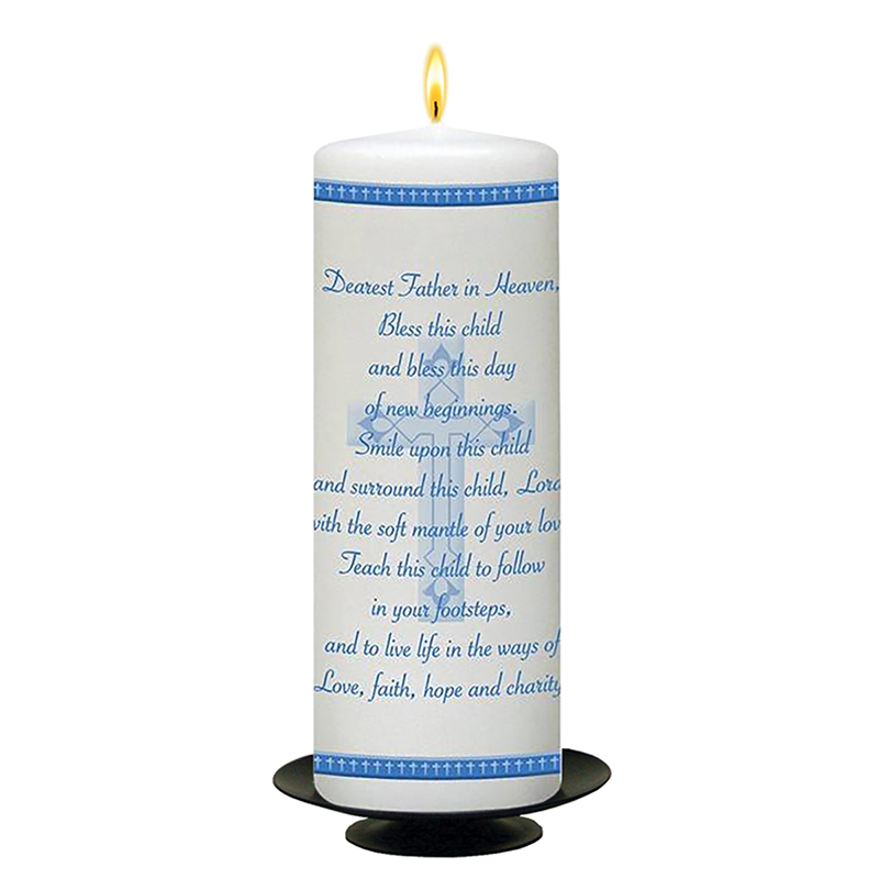 Customised Boys Christening Candle - Modern Blue Cross