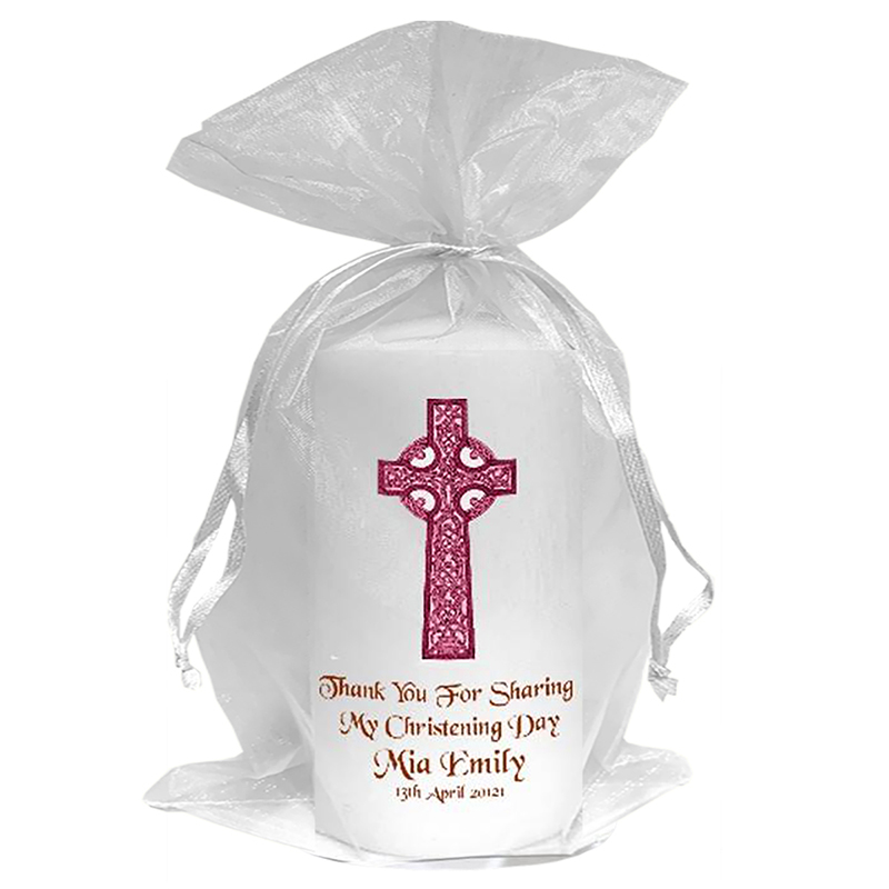 Thank you Christening Favour - Holy Cross Pink