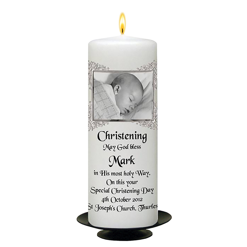 Customised Boys Christening Candle - Photo Christening
