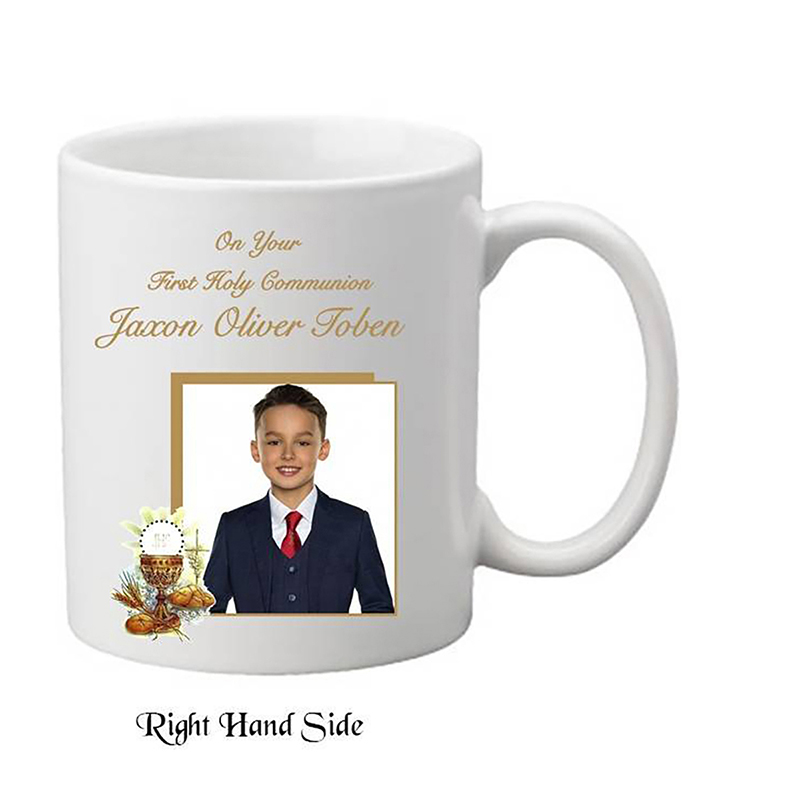 Customised 1st Holy Communion Mug Gift - Boy Chalice & Bible with Photo