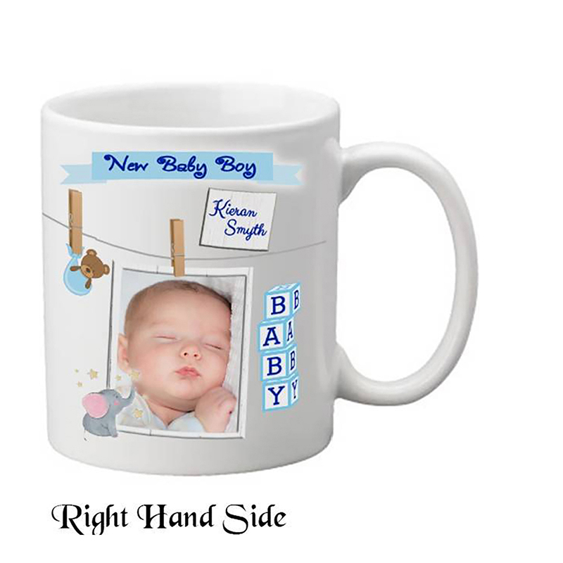 Customised New Baby Mug Gift - Boy Toys & Pegs with Photo