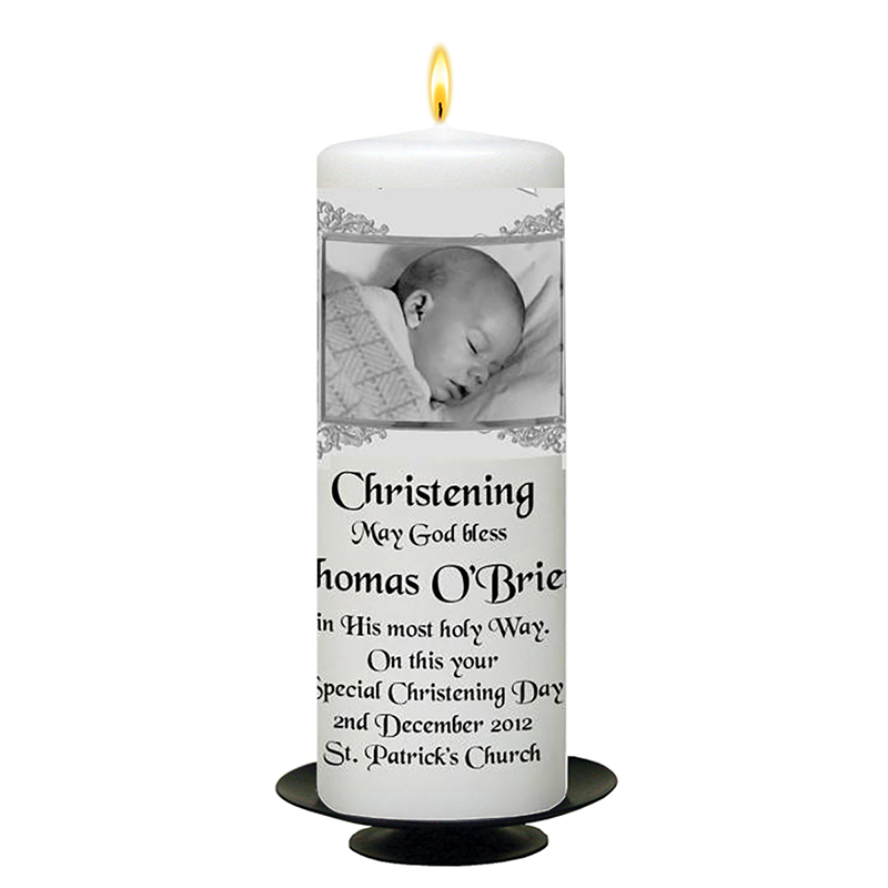 Customised Boys Christening Candle - Photo Christening
