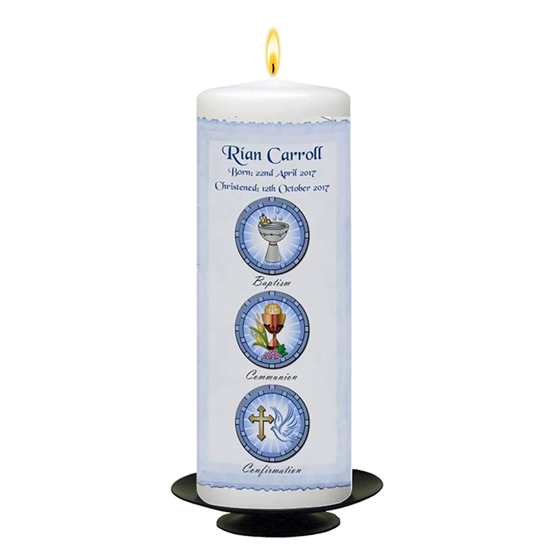 Customised Boys Christening Candle - BCC Parchment Blue