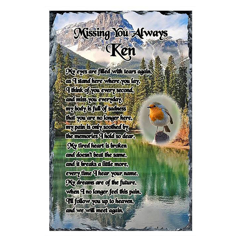 Personalsied Remembrance Slate - Robin & Mountains