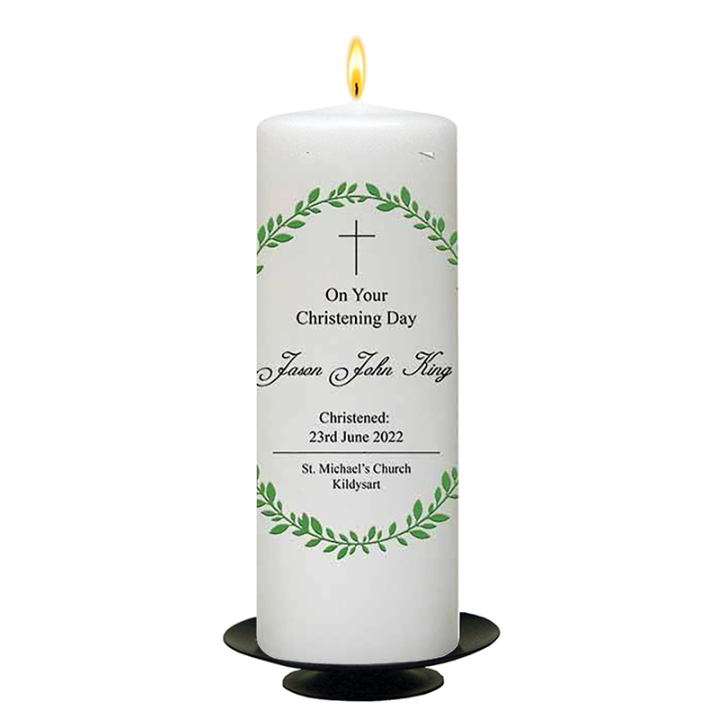 Peronsonalised Christening Candle - Christening Laurels