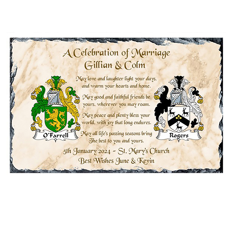 Personalsied Wedding Slate Gift - Family Crests & Verse Gold