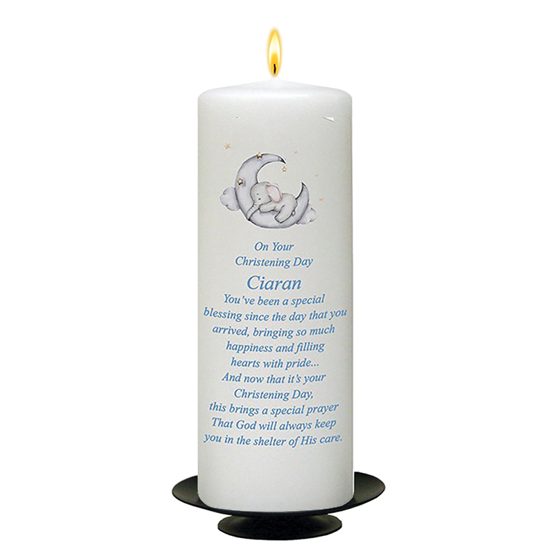Peronsonalised Boys Christening Candle - Ellie Elephant