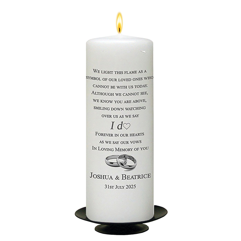 Customised Wedding Remembrance Candle - I do Wedding Rings Silver