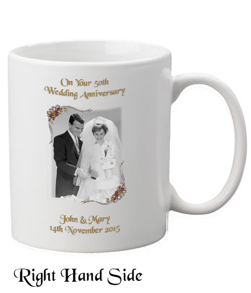 Customised Wedding Anniversary Mug Gift - Golden (50th) Ribbons with Photo