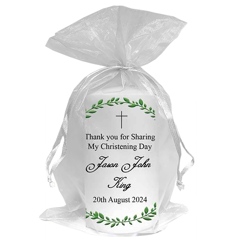 Peronsonalised Christening Candle - Christening Laurels