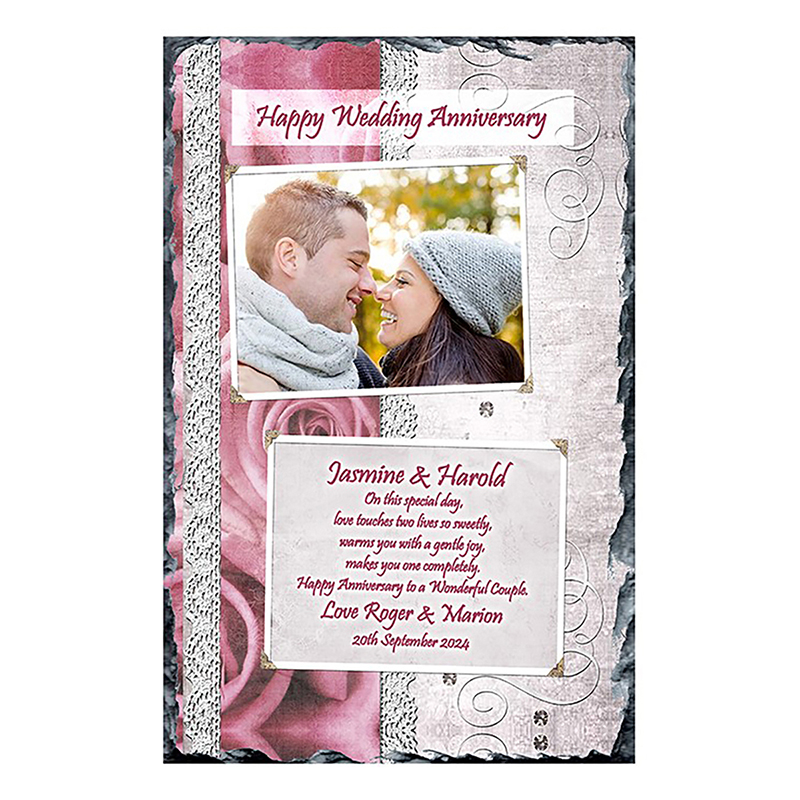 Customised Wedding Anniversary Slate Gift - Roses & Lace