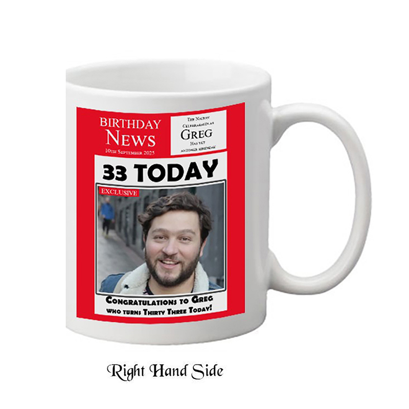 Customised Birthday Mug Gift - Birthday News - Red with photo