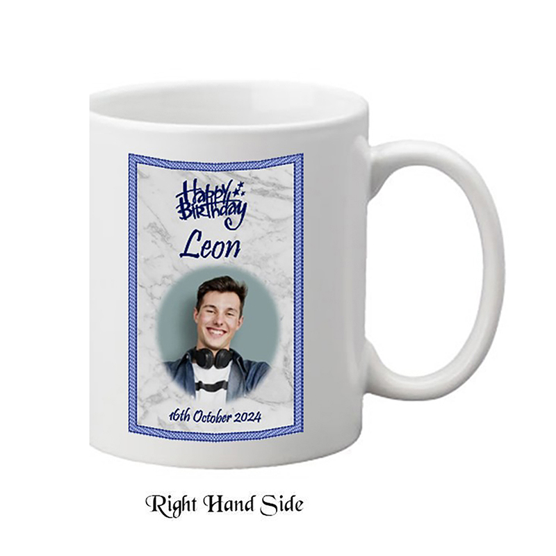 Customised Birthday Mug Gift - Birthday Stars Blue with photo