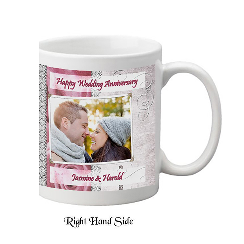 Customised Wedding Anniversary Mug Gift - Roses & Lace with Photo