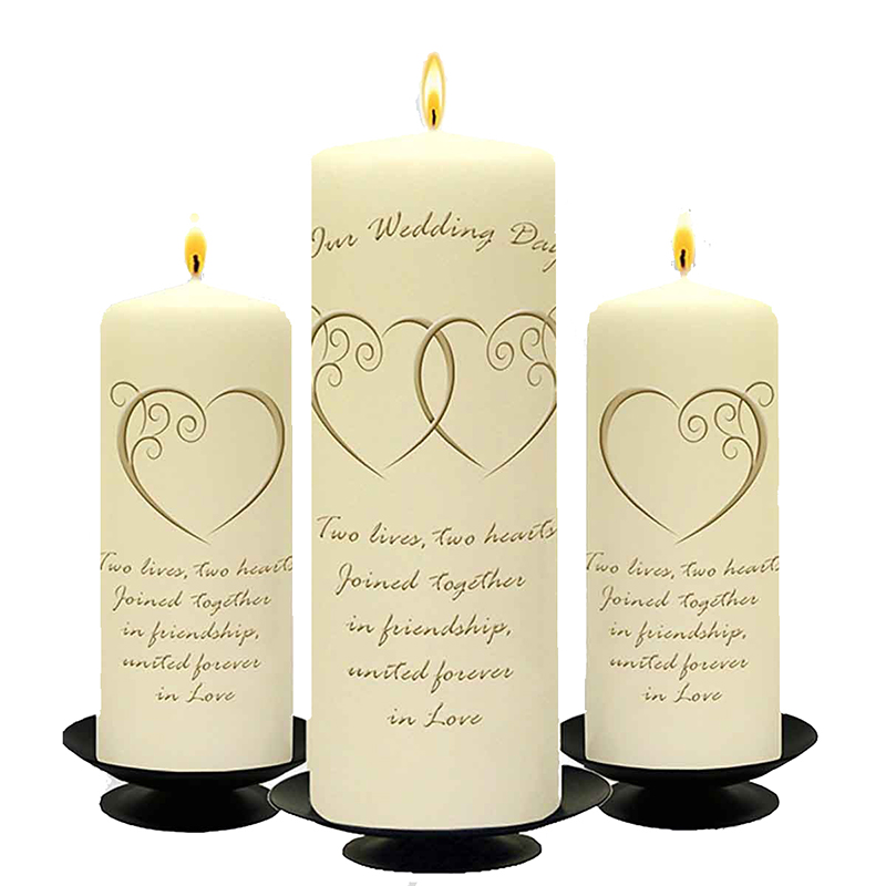 Customised Wedding Candles - Entwined Hearts Gold Set (1 x 9 inch & 2 x 6 inch Candles)
