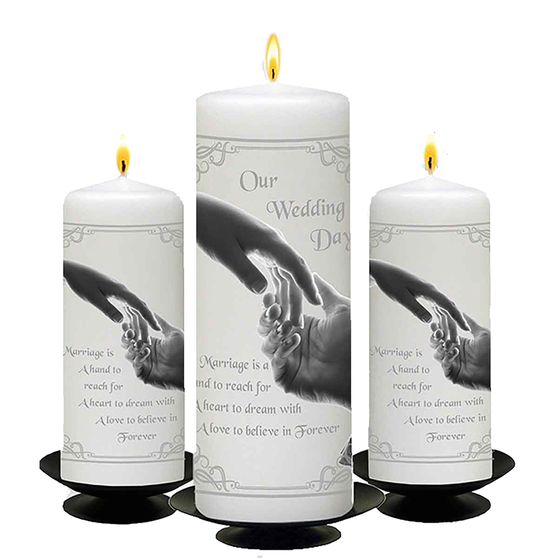 Customised Wedding Candles - Hand to Hand Silver Set (1 x 9 inch & 2 x 6 inch Candles)