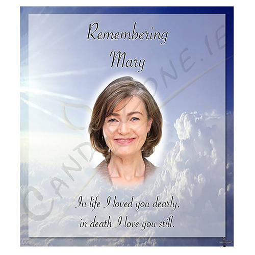 Customised Remembrance Favour Candle - Blue Skies & Clouds with Photo