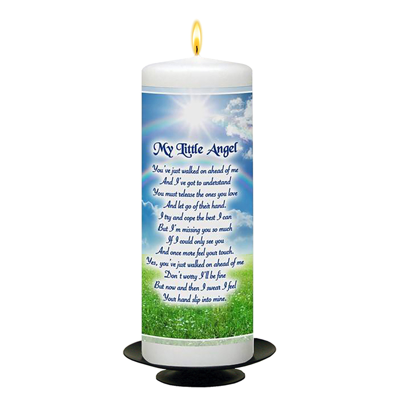 Customised Remembrance Candle - Angel Wings Blue with Photo