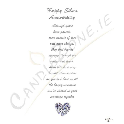 Customised Wedding Anniversary Candle Gift - 25th (Silver) Anniversary - Love Heart Gem & Photo