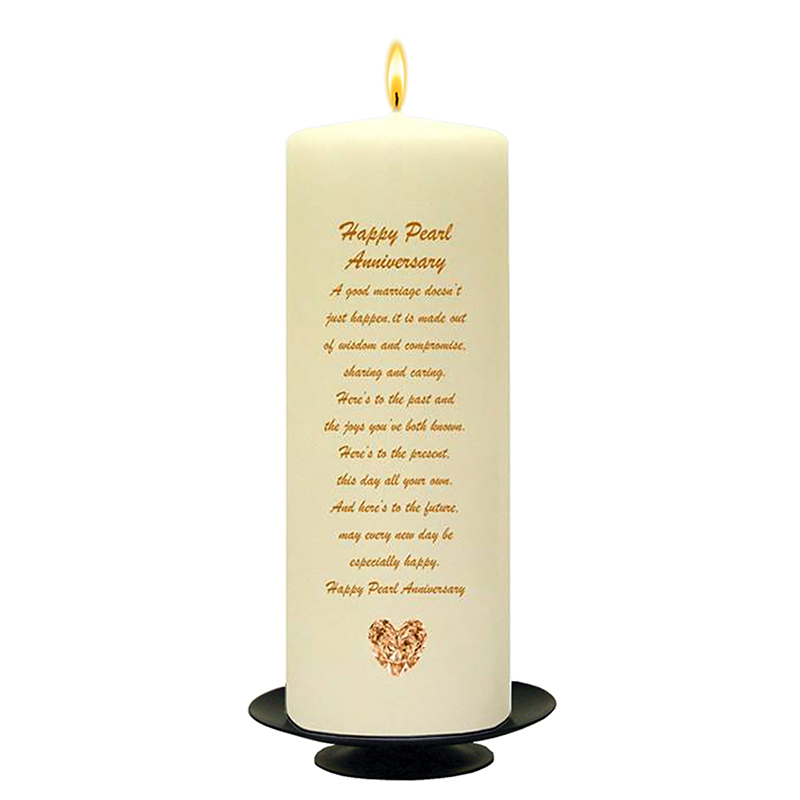 Customised Wedding Anniversary Candle Gift - 30th (Pearl) Anniversary - Love Heart Gem & Photo