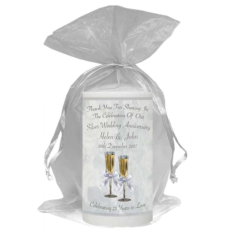 Customised Wedding Anniversary Favour Candle - 25th Wedding - Champagne Glasses