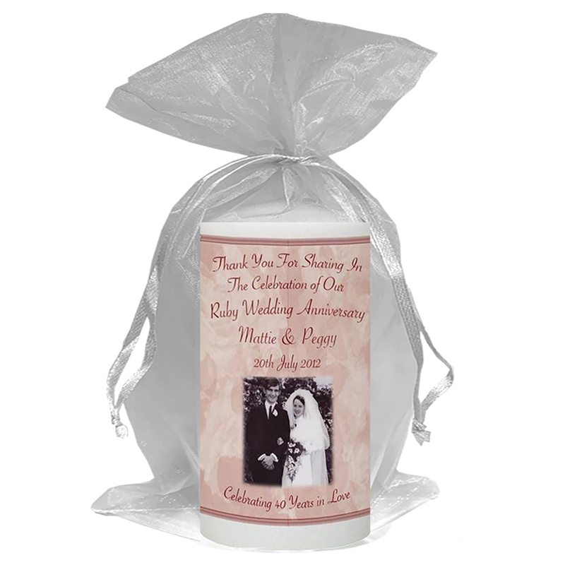 Customised Wedding Anniversary Favour Candle - 40th Anniversary - Champagne Glasses & Photo