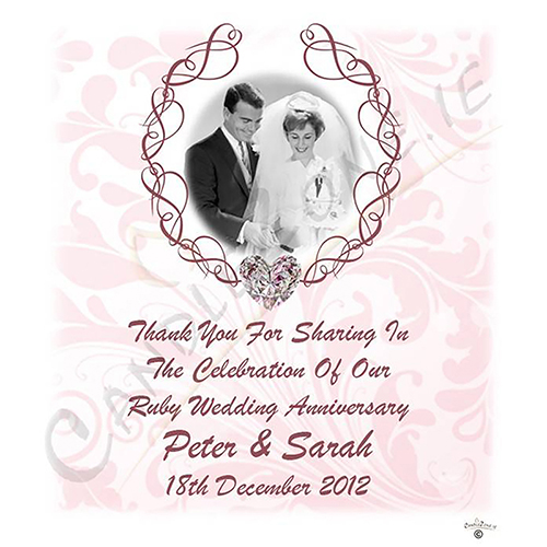 Customised Wedding Anniversary Favour Candle - 40th Anniversary - Love Heart Gem & Photo