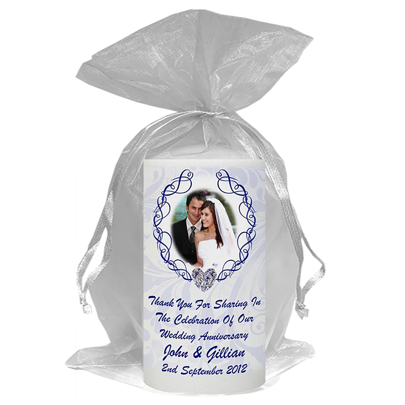 Customised Wedding Anniversary Favour Candle - Happy Anniversary - Love Heart Gem & Photo