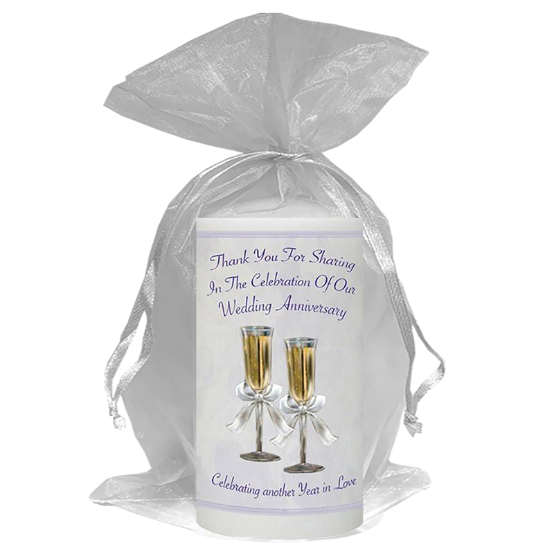 Customised Wedding Anniversary Favour Candle - Happy Anniversary - Champagne Glasses