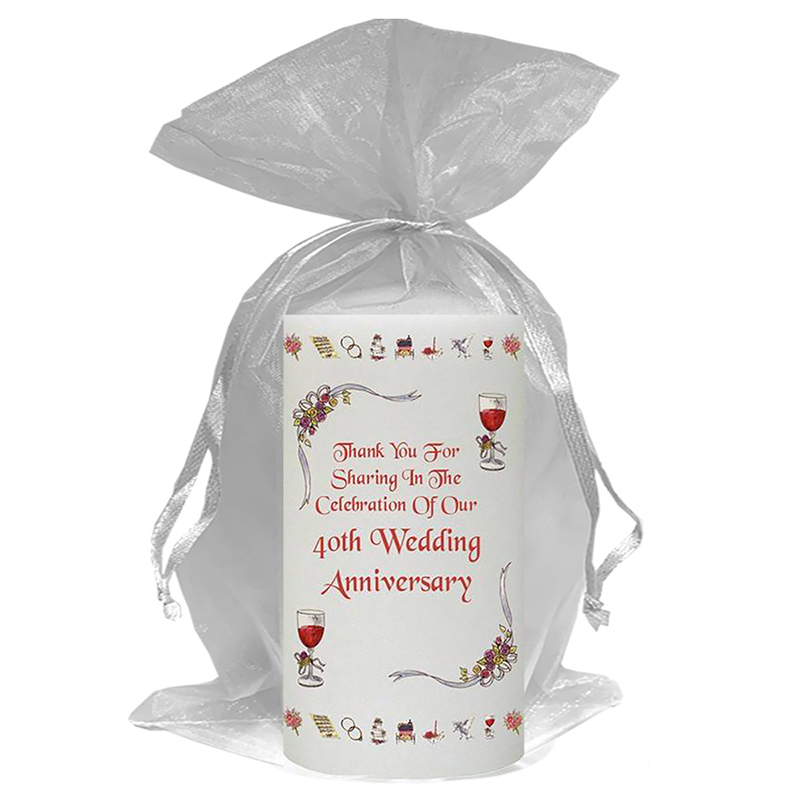 Customised Wedding Anniversary Favour Candle - 40th Anniversary - Ribbons