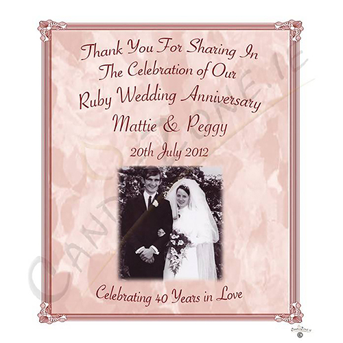 Customised Wedding Anniversary Favour Candle - 40th Anniversary - Champagne Glasses & Photo