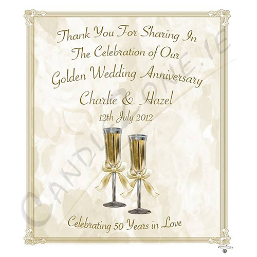 Customised Wedding Anniversary Favour Candle - 50th Anniversary - Champagne Glasses