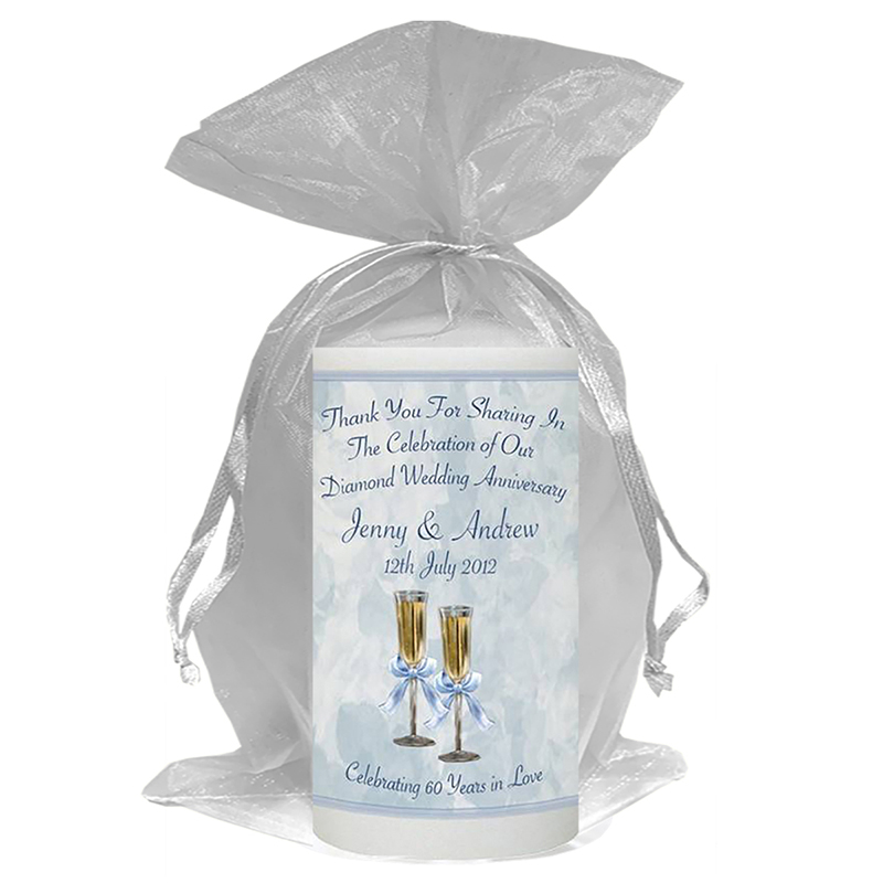 Customised Wedding Anniversary Favour Candle - 60th Anniversary - Champagne Glasses