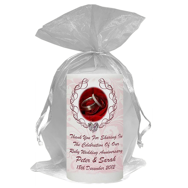 Customised Wedding Anniversary Favour Candle - 40th Anniversary - Love Heart Gem